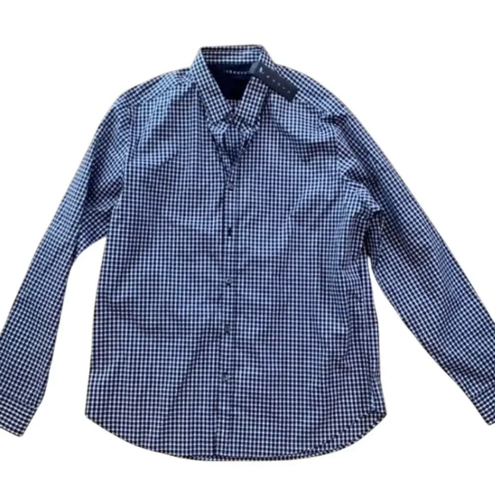 Theory Zach PS‎ Delridge Button Cotton Shirt XL Long Sleeve Blue Black Plaid New